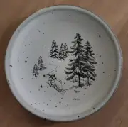 POTTERY BARN (4)Rustic Forest Alpine Skier Appetizer Plates Mixed Christmas NEW