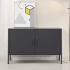 Metal Storage Stylish Practical Buffet Sideboard Cabinet Adjustable Shelf Black