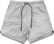 [Aosufei] Men's Breathable Stretch Casual Shorts Elastic Waist Quick Dry Shorts Loose Drawstring Lightweight Shorts