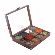 Wood table top 12 Compartment Spice & Utility Box with Spoon Made of Finest wood