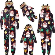 [JHCBKFF] Christmas Family Pajamas Matching Sets Onesies Holiday Jumpsuit Pjs Set Xmas Tree Graphic Clothes Cozy Elk Snowman Homewear(A,Dad X-Large)