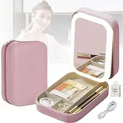 Periodicali Travel Makeup Mirror, Portable LED Mirror with Storage, 3-Level Dimming - Cool/Natural/Warm, 4K Ultra-Clear, Multiple Compartments, Dual-Use Makeup Mirrors & Divided Storage Box (B)