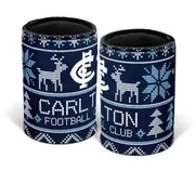 AFL Christmas Stubby Cooler - Carlton Blues - Rubber Base - XMAS