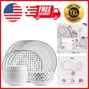 12-Piece Black White Sketch Plates and Bowls Sets Modern Dinnerware Kitchen Din