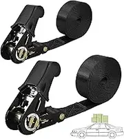 Endless Ratchet Tie Down Straps, Heavy Duty Cargo Lashing Straps Made by Durable Nylon Black Securing Straps up to 1500lbs Capacity no Hook for Cargo, Truck, Trailer, Roof Rack, Kayak (1" x 20ft 2pc)