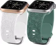 2 Pack Flower Engraved Sport Strap Compatible with Apple Watch Bands 38Mm 40Mm 4