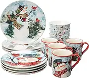 Certified International 89042RM Watercolor Snowman Dinnerware,Dishware, Multicolored