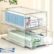 2 pack clear Drawer Plastic stackable Storage Box Bins Organizer，Medicine Con...