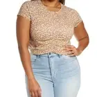 BP Women’s Top Crop Ruched Organic Cotton Tan Mushroom Print Size 2X NEW NWT