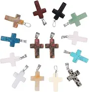 SEWACC 20pcs crystal key chain chakra beads jesus crucifix charms natural cross chakra crystals cross shape charms religion charms tiny crystal cross shaped cross charms delicate pendant