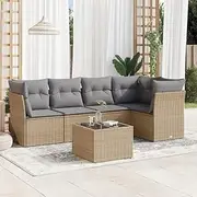 Patio Sets 6 Piece Garden Sofa Set with Cushions Beige Poly Rattan