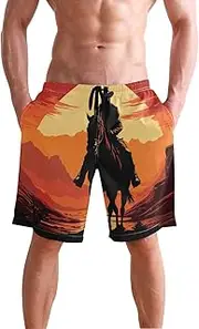 [XYMZR] Shadow Cowboy Sunset Men's Swim Trunks Quick-Dry Bathing Suit Swimming Board Shorts S