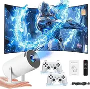 Y5S Mini Projector and Game 64G,Built-in 10000 3D Games,1280 * 720P,180° Rotatable,4K Retro Video Game Projector with 2 Wireless Controllers,HDMI Output,5G WiFi and Bluetooth,Android 11,Home,Office