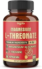 60 Capsules - 1500mg Magnesium L-Threonate Capsules, Magnesium Glycinate, L-Theanine, and Apigenin - Gluten-Free, Non-GMO
