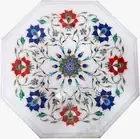 White Marble Coffee Table Top Floral Pattern Inlay Work Hallway Side Table