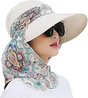 [LassZone] UPF 50 Packable Wide Brim Floppy Sun Hats for Women Ladies UV Summer Sunhats w Detachable Neck Cover and Zip Top Shield