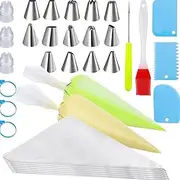 Piping Bags and Nozzles Set, Cakes Decorating Kit Supplies with 100 Pastry Bags, 14 Frosting Tips, 3 Couplers, 3 Bag Ties, 3 Cake Scraper, 1 silicone oil brush,1 Cake Decorating Tools for Cookie Icing