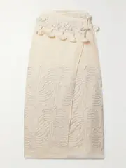 [Johanna Ortiz] Johanna Ortiz - + Net Sustain Tansania Sun Tassled Embroiderd Linen And Cotton-blend Midi Wrap Skirt - Ecru - US6 US 6 Ecru