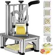 Commercial French Fry Cutter with 4 Replacement Blades, 1/4″ & 3/8″ Blade Easy Dicer Chopper, 6-Wedge Slicer & 6-Wedge Apple Corer, Lemon Potato Cutter for French Fries with Tray and Handle