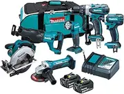 [Makita] 6 Piece Brushless Combo Kit - DHP458Z, DTD152Z, DGA452Z, DSS611Z, DJR186Z, DML815, 2 x BL1830B, DC18RC & Carry Bag