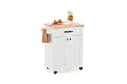Giantex Rolling Trolley Cart Kitchen Island Cart w/Drawer Lockable Storage Cabinet White