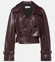 [Nour Hammour] Nour Hammour Hatti cropped leather biker jacket AU 16 burgundy