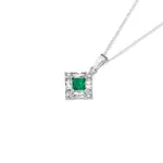 Silver Square Dark Green Cz Baguette Pendants in Clear