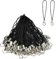 BlingKingdom 100pcs Cell Phone Split Ring Strap Detachable Ring Strap Phone Charm Cords DIY Lanyard Decorations for Hanging Charms USB Drive Keychain - Black, Alloy and polyester, No Gemstone