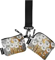 [XYMZR] Mini Zip Around Wristlet keychain Wallet White Daisy Art for Women Personalized Pattern Detachable Dual Pouch Wristlet Portable Wallet Phone Coin Purse, Multi-colored, One Size