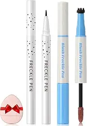 Noerrors Freckle Blush Pen for Natural Lifelike Faux Freckle, Freckle Stain&Blusher 2 in 1 for Sunkissed Makeup, Waterproof Fake Freckles Stamp Marker with Puff #Natural Coffee&Coral