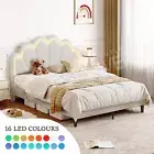 Wooden Bed Frame Double Metal Platform Mattress Base Headboard Foundation PU Led