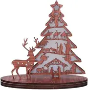 Wooden Nativity Scene Book Display with Light, Christmas Nativity Scene Christmas Light Cross for Tabletop Tree Shaped LED