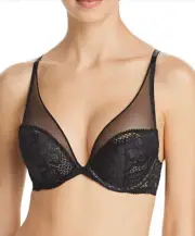 Calvin Klein CK Black Push-Up Plunge Lace Bra Black 32C NWT! $78