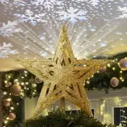 Christmas Tree Topper, 8" Gold Lighted Star Christmas Tree Topper, Hollow Sta...