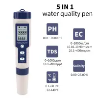 在飛比找蝦皮購物優惠-Ph/鹽/溫度/tds/ec五合一測試筆水質檢測儀