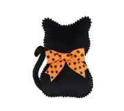 Halloween Black and Orange Cat-Shaped Decorative Pillow 14" (NEW WITH TAG)