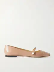[Jimmy Choo] Jimmy Choo - Elisa Embellished Patent-trimmed Leather Mary Jane Flats - Beige - IT42 IT 42 Neutrals