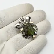 Vintage Natural Green Chrome Tourmaline Diamond Silver & Gold Victorian Pendant