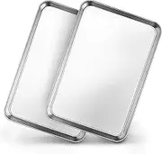 Baking Tray Set, 2 PCS Stainless Steel Oven Trays - Easy Cleaning Baking Sheets Pans Set, Large Rectangle Baking Trays for Cooking- 40 x 30 x 2.5 cm, Non Stick & Dishwasher Safe