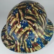New Full Brim Hard Hat Custom Hydro Dipped WAVY AMERICAN FLAG. Free Shipping
