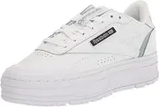 [Reebok] Women's Club C Double Geo Sneaker, White/Seaside Grey/Silver Metallic, 8.5