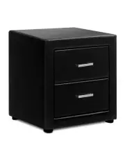 Artiss Leather Bedside Table Black