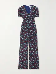 [Saloni] Saloni - Lea Floral-print Silk-georgette Jumpsuit - Navy - UK 8 UK 8 Blue