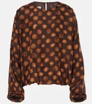 [Dries Van Noten] Dries Van Noten Printed satin blouse AU 10 brown