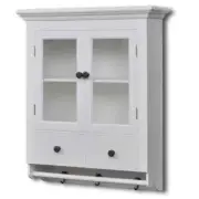 Wooden Kitchen Wall Cabinet Shelf Storage Cupboard with Glass Door White