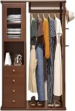 Body Length Mirror Solid Wood Clothes Hanger Floor-Standing Dressing Mirror Integrated Rotatable Coat Rack Simple Home Bedroom Multi-Functional Storage Rack Floor Mirrors