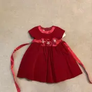 NWT PLUM PUDDING 12 MONTH VELVET HOLIDAY SEASON/ PARTY DRESS, RED, FLOWERS