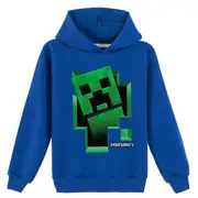 Minecraft Kids Creeper Print Hoodie Casual Long Sleeve Hooded Sweatshirt Tops -NMAOV Dark Blue 9-10Years