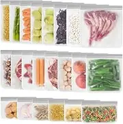 Rictine 22 Pack Reusable Gallon Freezer Bags Dishwasher Safe, Leakproof Reusable Freezer Bags, BPA Free Reusable Storage Bags for Lunch Marinate Food Travel - 8 Gallon 8 Sandwich 6 Snack Bags