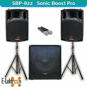 E-Lektron Sonic Boost Pro SBP 822 Bluetooth Vocal Bass Sound PA System UHF Mics and stands